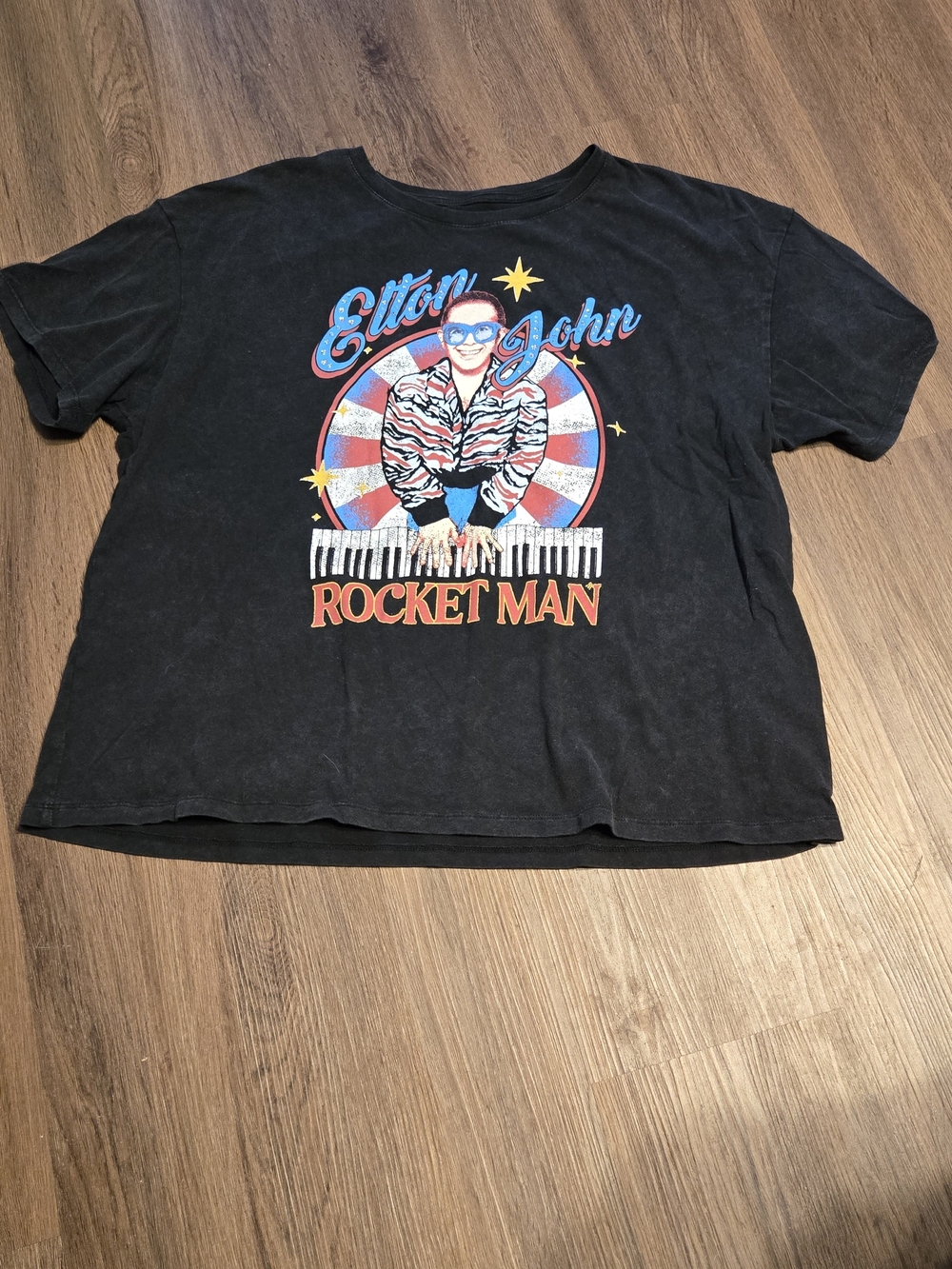 Black Elton John Rocket Man Graphic Tee